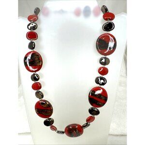 Red & Black Beaded Ceramic Statement Necklace